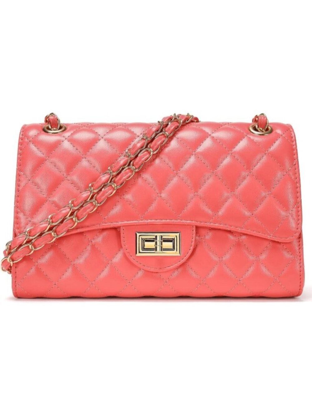 〽️Women's Coral Red Quilted Leather Crossbody Satchel Chain Strap Shoulder Bags
